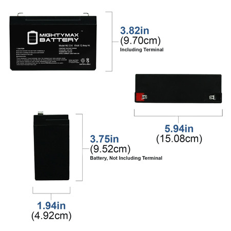 Mighty Max Battery ML12-6 .250TT  6V 12AH Battery Replaces BB Battery BP12-6-T2, BP12-6T2 ML12-6F252